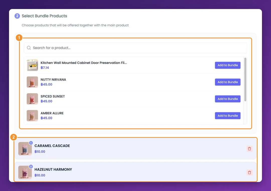 AppSell bundle product picker: search for a product and add it to the bundle