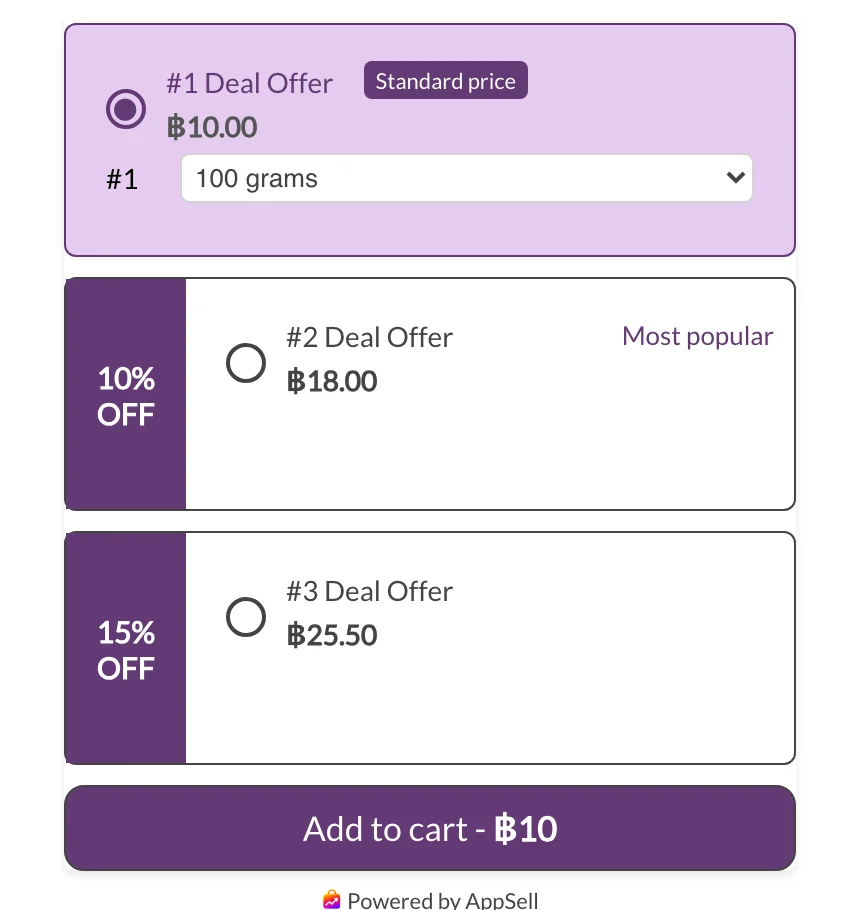 Quantity tiers on a live Wix product page: standard price, 10% off and 15% off, with a Most popular label and an Add to cart button